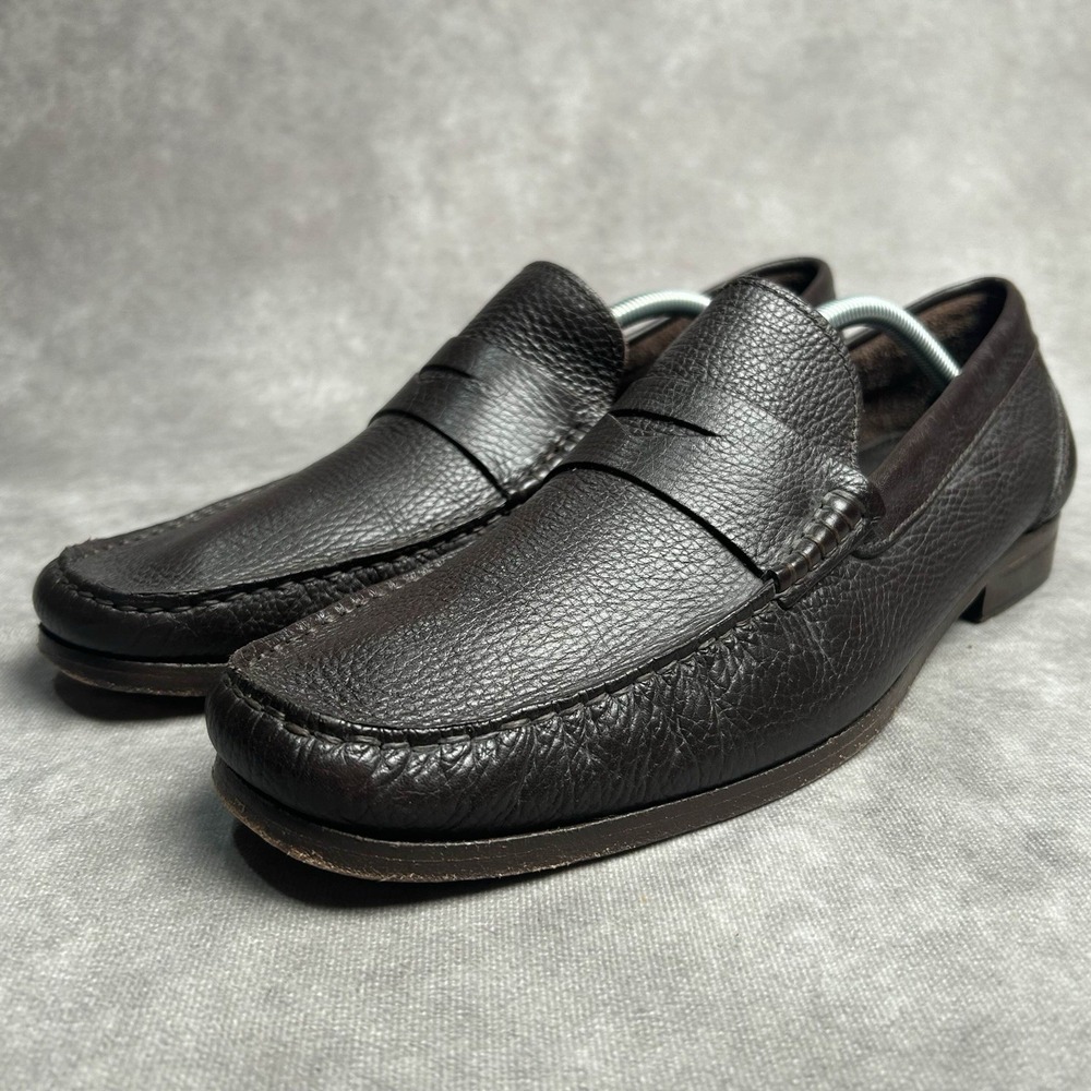 Sandro Moscoloni Dark Brown Pebbled Leather Penny Loafers